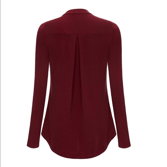 Women's Notch-V Neck Long Sleeve Roll-up Sleeve - Picture 2 of 3